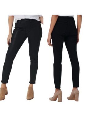 Jen7 7 For All Mankind Women Black Waxed Coated Skinny Ankle Jeans Size 10 Women